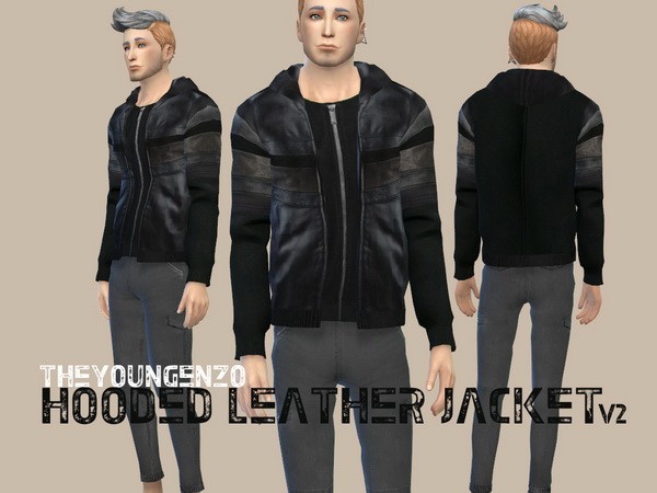 Sims 4 HOODED LEATHER JACKET v2 at The Young Enzo