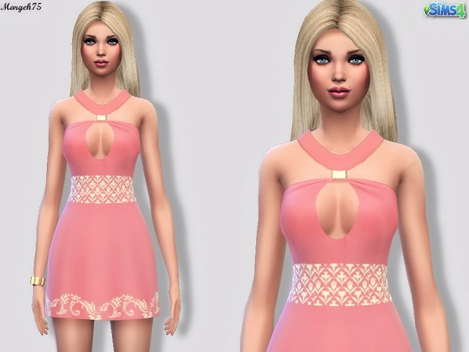 Sims 4 Coral & Cream Halter Dress by Margie at Sims Addictions