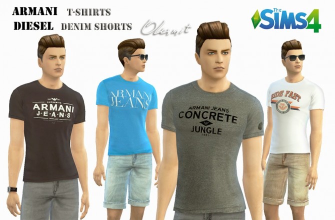 Sims 4 Male T Shirts and denim shorts by Olesmit at OleSims