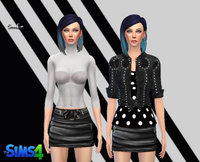 Sims 4 Mini Leather Skirt with zips & jacket at Sims 4 Ego