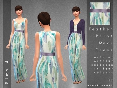 Feather print maxi dress at Hrekkjavaka Sims