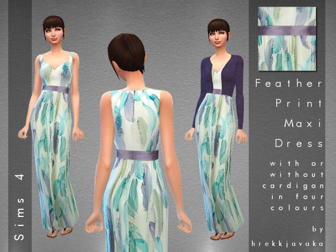 Sims 4 Feather print maxi dress at Hrekkjavaka Sims