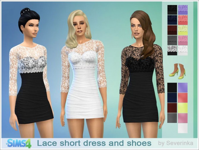 Sims 4 Lace short coctail dress and shoes at Sims by Severinka
