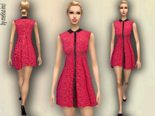 Peter Pan Collar Lace Dress by Melissa Inci at TSR » Sims 4 Updates