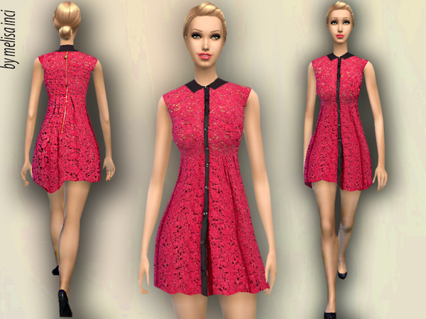 Sims 4 Peter Pan Collar Lace Dress by Melissa Inci at TSR