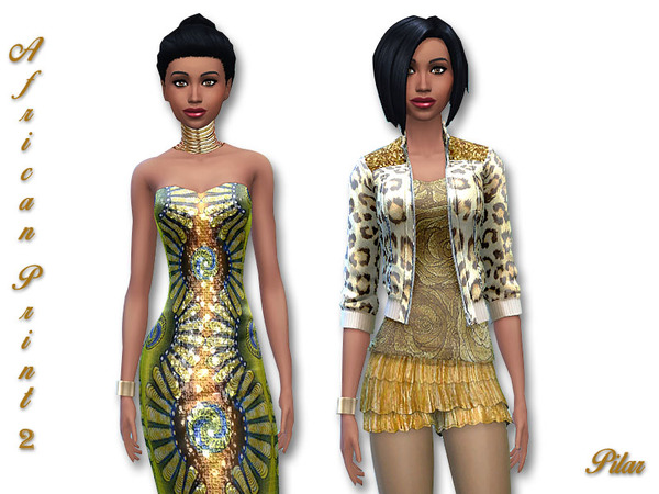 Sims 4 African Print 2 dresses by Pilar at TSR