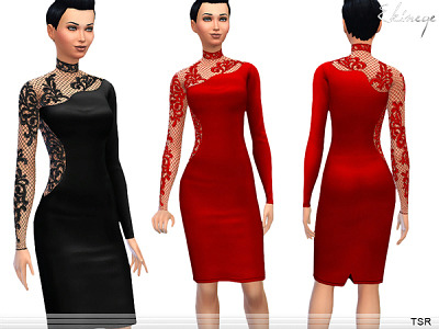 Lace Panel Midi Dress by ekinege at TSR » Sims 4 Updates