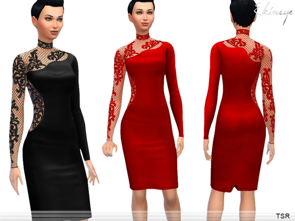 Sims 4 Lace Panel Midi Dress by ekinege at TSR