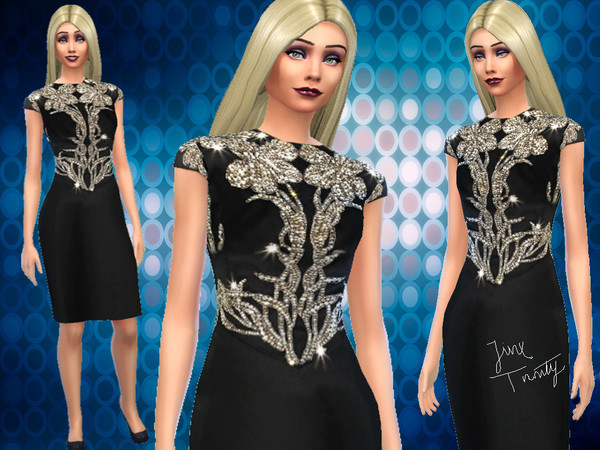 Sims 4 Little Black Gold Dress by JinxTrinity at TSR