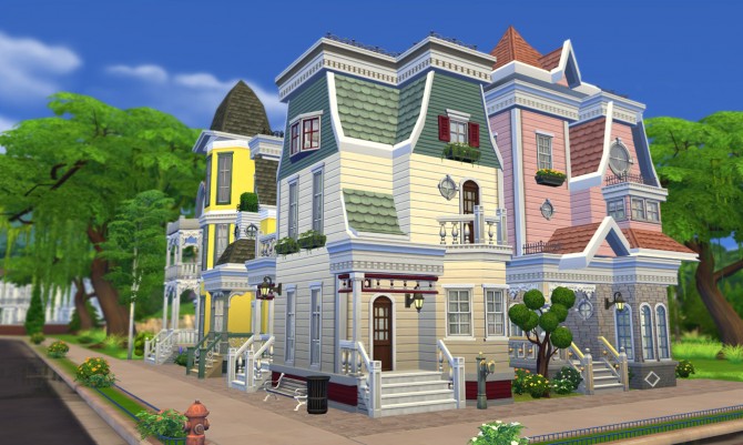 Sims 4 Victorian Avenue 4 unique villas in one lot! by The Builder at Mod The Sims