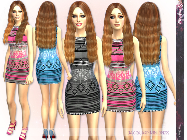 Sims 4 Milhey Jacquard Mini Dress by Simsimay at TSR