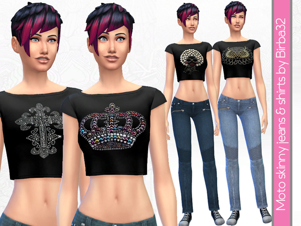 Sims 4 Skinny jeans and Blacky shirt by Birba32 at TSR