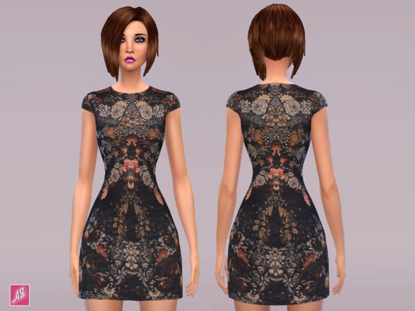 Sims 4 Black Floral Dress by Alexandra Sine at TSR