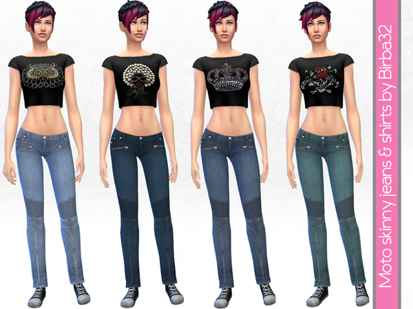 Sims 4 Skinny jeans and Blacky shirt by Birba32 at TSR