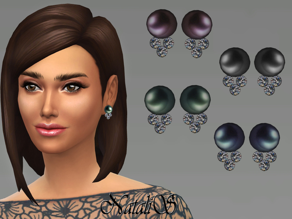 Sims 4 Pearl with diamonds earrings by NataliS at TSR