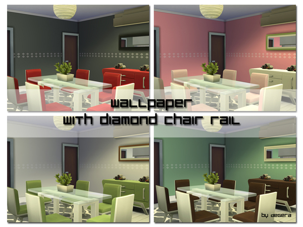 Sims 4 Wallpaper with Diamond Chair Rail by Degera at TSR