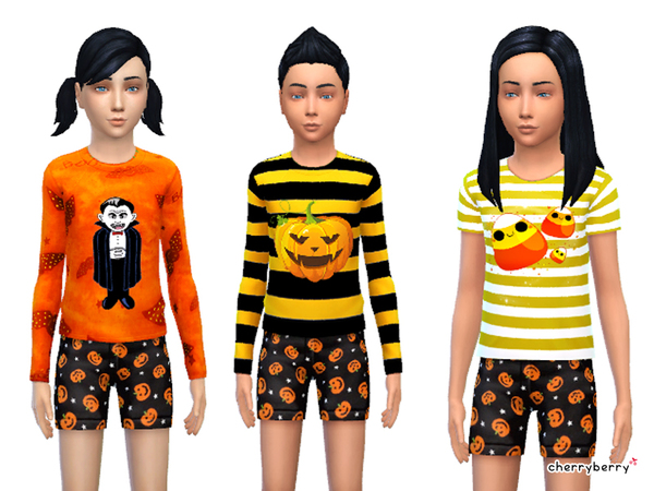 Sims 4 Halloween clothing set for kids by CherryBerrySim at TSR
