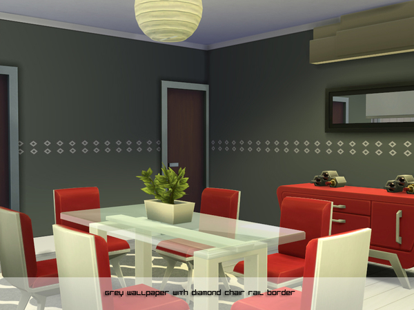 Sims 4 Wallpaper with Diamond Chair Rail by Degera at TSR