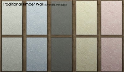 Traditional Timber Wall 5 colors by Vampire aninyosaloh at Mod The Sims
