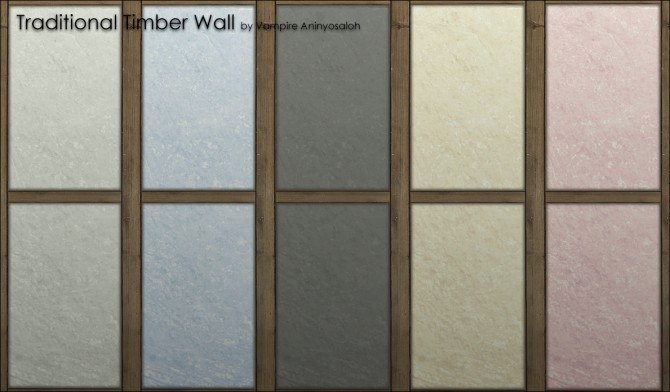 Sims 4 Traditional Timber Wall 5 colors by Vampire aninyosaloh at Mod The Sims