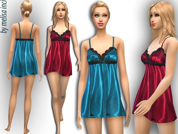 Sims 4 Side Ruched Satin Nightwear by melisa inci at TSR