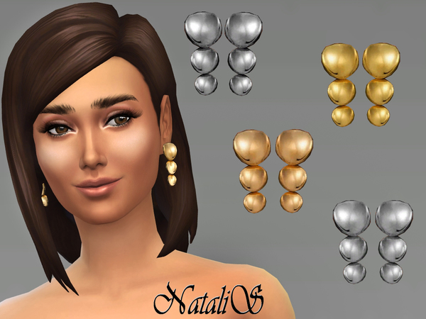 Sims 4 Triple Round Drop Earrings by NataliS at TSR