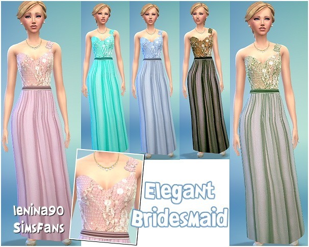 Sims 4 Elegand Bridesmaid gown by lenina 90 at Sims Fans