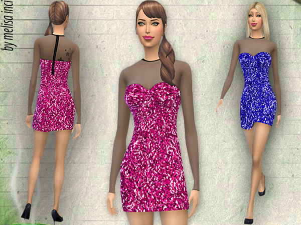 Sims 4 Glitter Transparent Dress by Melisa Inci at TSR
