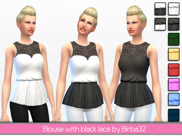 Sims 4 Peplum blouse with black lace by Birba32 at TSR