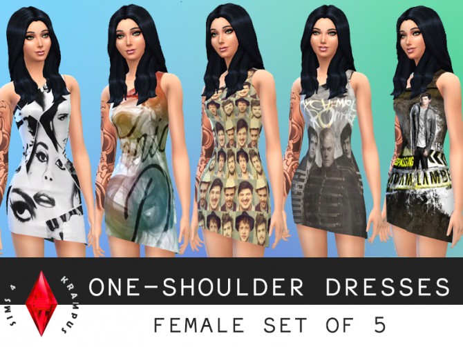 Sims 4 One shoulder music themed dresses at Sims 4 Krampus