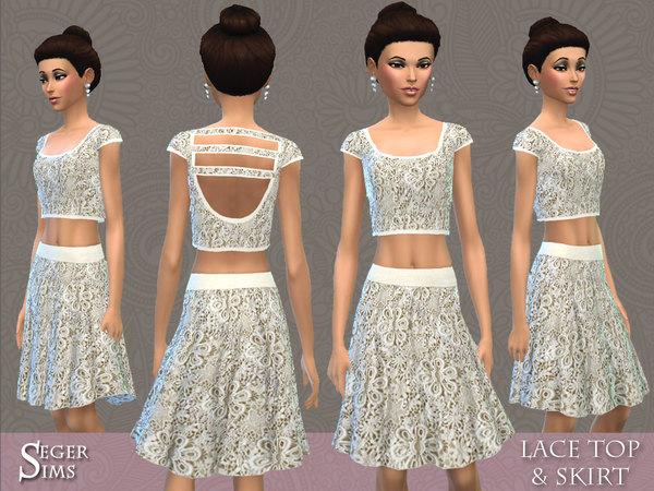 Sims 4 Lace Top & Skirt by SegerSims at TSR