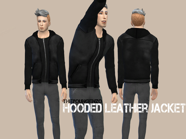 Sims 4 Hooded Leather Jacket by theyoungenzo at TSR