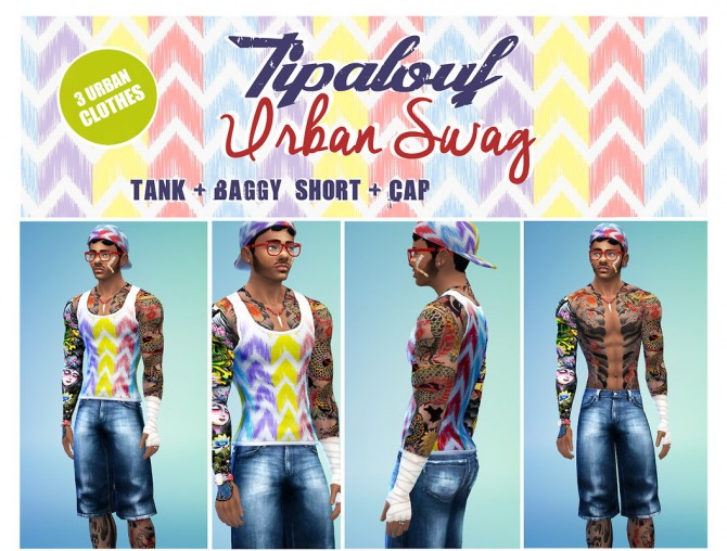 Sims 4 URBAN SWAG Tank + Baggy Short + Cap at Tipalouf