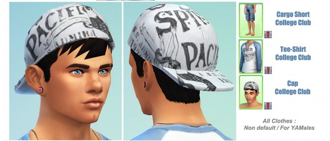 Sims 4 College Club T Shirt, Cargo Short & Cap at Tipalouf