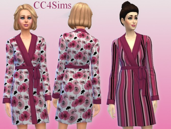 Sims 4 Burgundy bathrobes by Christine at CC4Sims