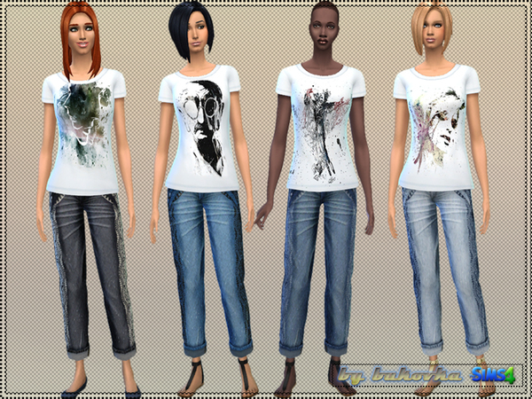 Sims 4 White tops + jeans by bukovka at TSR