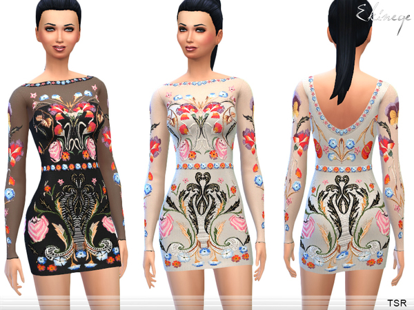 Sims 4 Flowers Embroidered Dress by ekinege at TSR