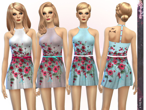 Sims 4 Floral Hand Painted Dress by Simsimay at TSR