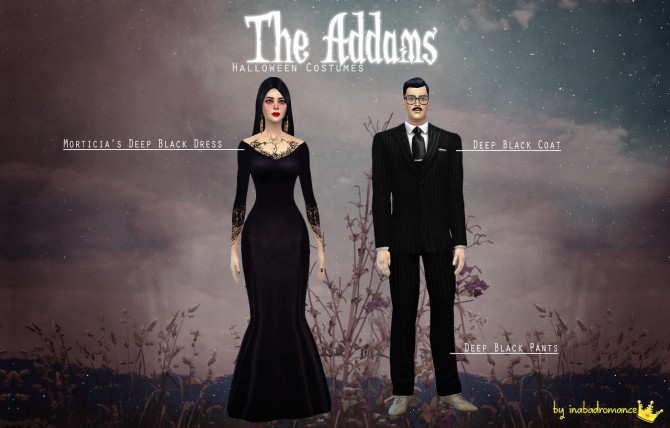 Sims 4 Morticia & Gomez Addams costumes at In a bad Romance