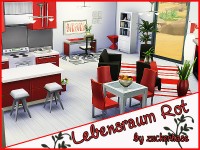 Red living/kitchen/dining by zuckerhase at Akisima