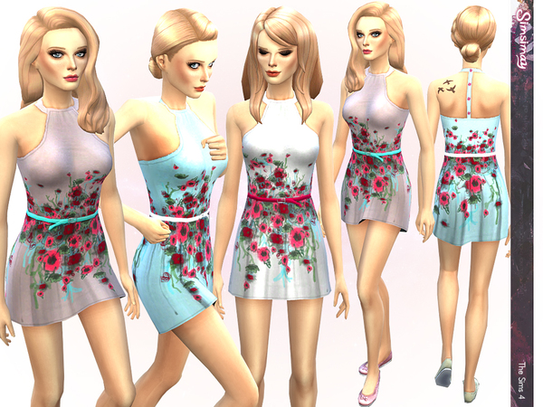Sims 4 Floral Hand Painted Dress by Simsimay at TSR