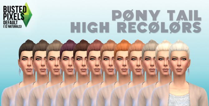Sims 4 Ponytail high 12 recolors at Busted Pixels