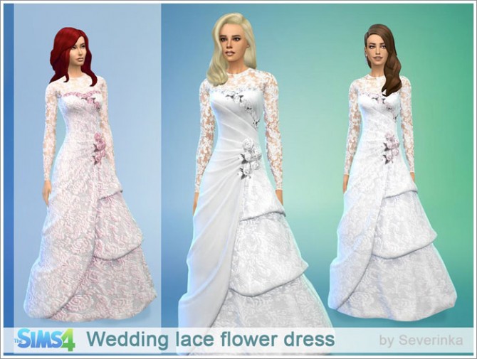 Sims 4 Wedding lace flower dress at Sims by Severinka
