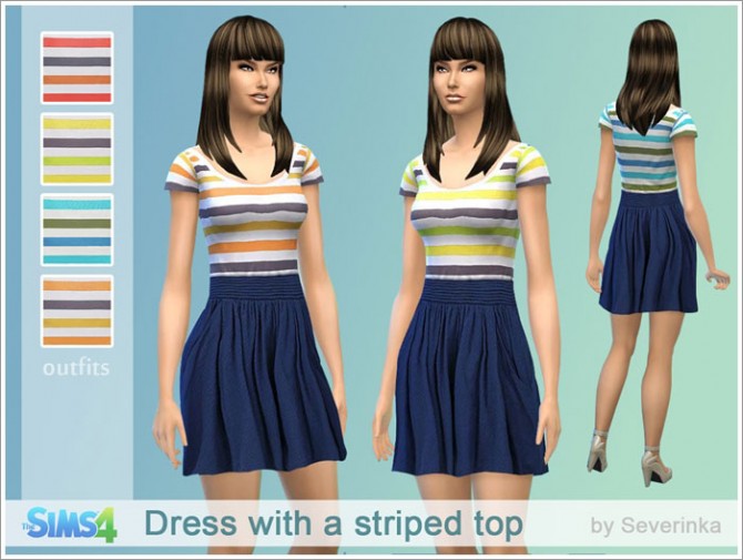 Sims 4 Dress with a striped top at Sims by Severinka