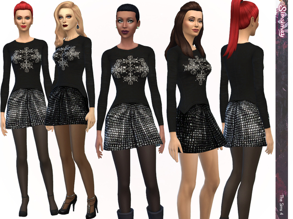 Sims 4 Studded Sweatshirt with Skirt by Simsimay at TSR