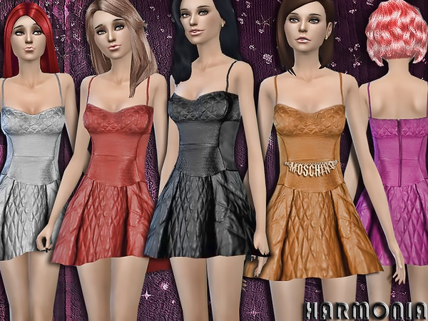 Sims 4 Leather Short Dress by Harmonia at TSR