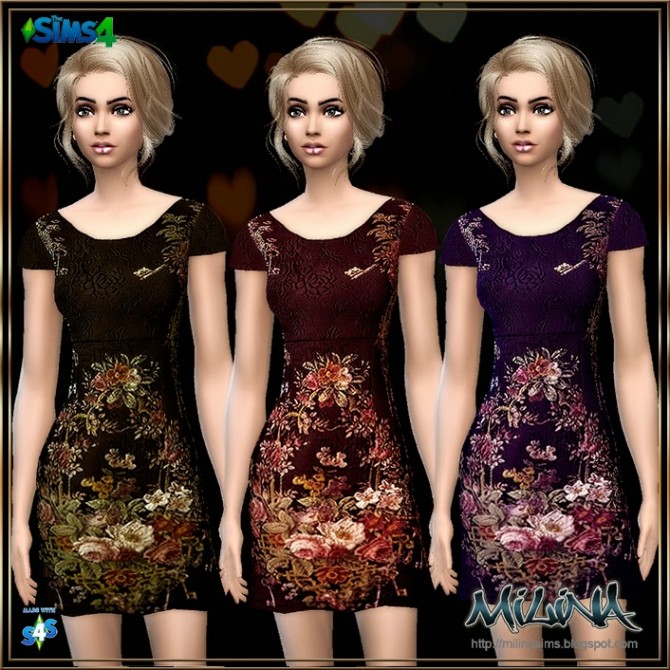 Sims 4 Floral brocade shift dress at Milina Sims