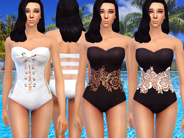 Sims 4 Black and white swimsuit by Pinkzombiecupcakes at TSR