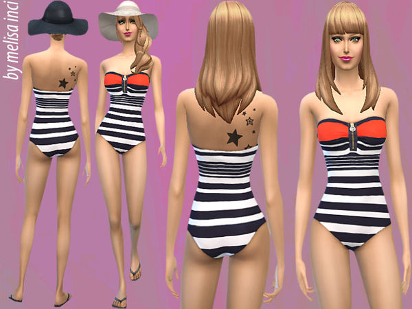 Sims 4 Stripe Bandeau Swimwear by melisa inci at TSR