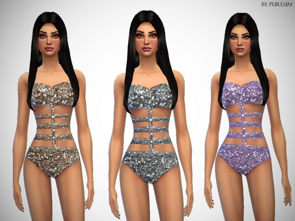 Sims 4 Sequin Bandage Swimsuits by Puresim at TSR